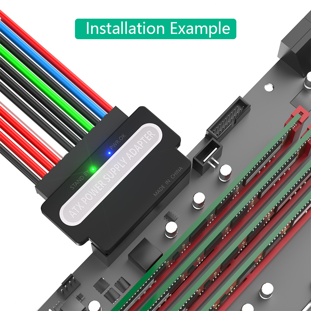 ATX 24Pin Female To 24pin Male 90 Degree Power Adapter With Power OK And Stand By LED And ABS Plastic Top Cover