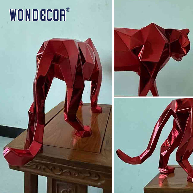 Large Outdoor Metal Forging Geometric Animal Cheetah Stainless Steel Sculpture