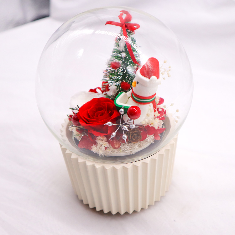 Crystal Ball Preserved Rose Glass Dome Round Music Box For Wedding Gift