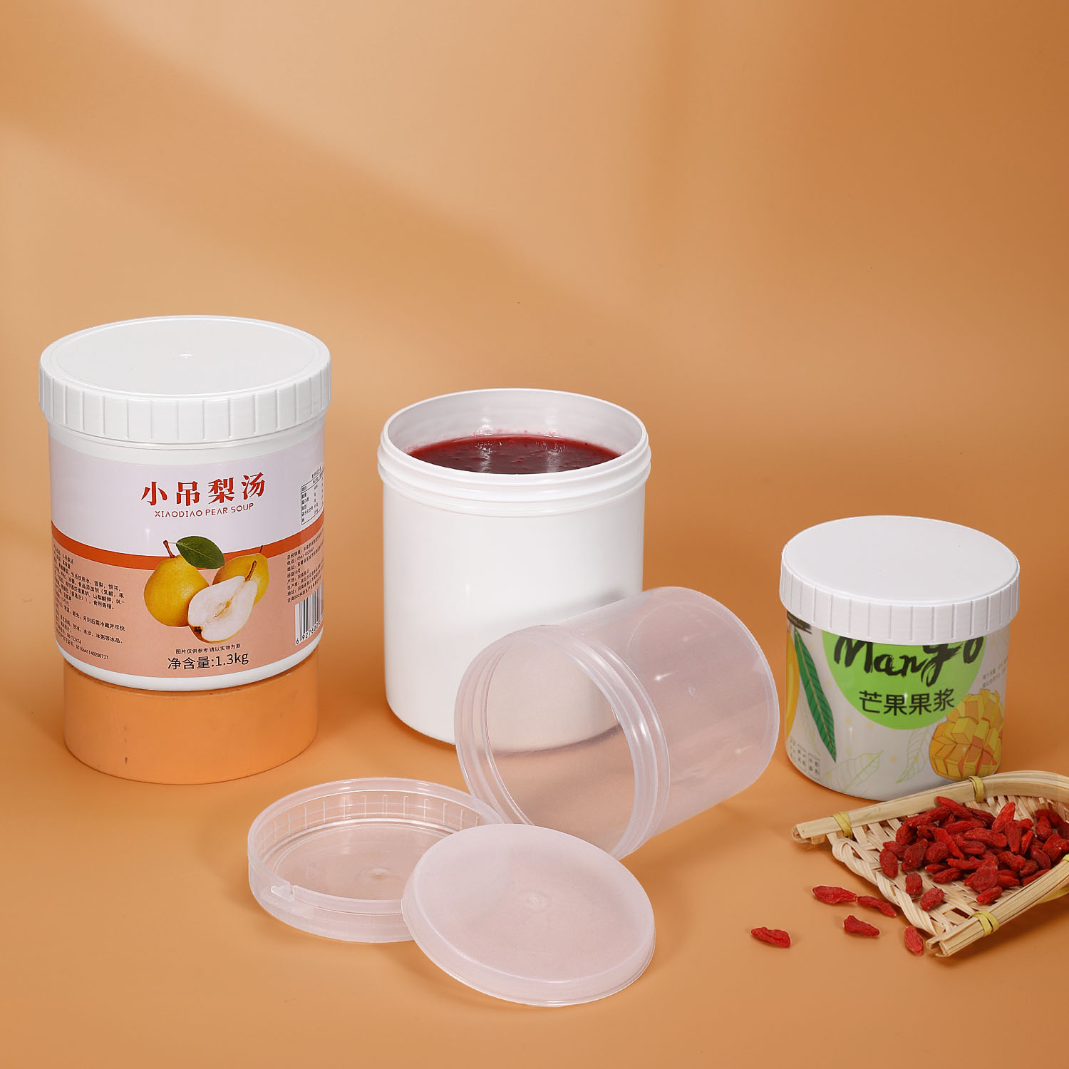 300ml 500ml 1000ml Food Grade Plastic Jam Honey Jar for Packaging Peanut Storage Containers