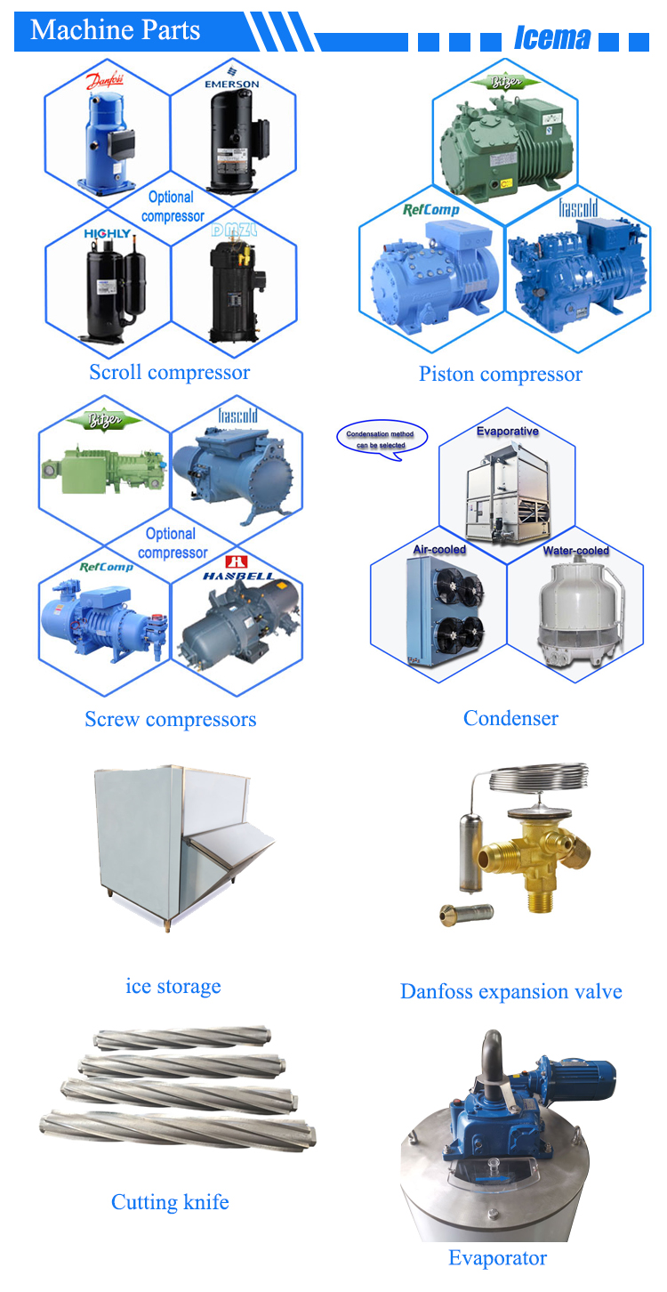 10 Tons Seawater Flake Ice Machine Commercial 32kw 380V