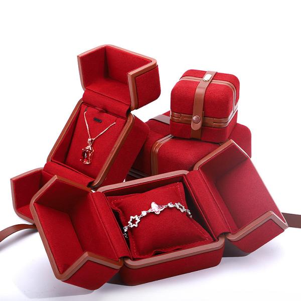 PU Leather Jewelry Box for Custom Logo Red Earrings Bracelet Necklace Ring