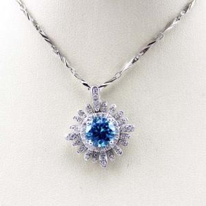 China Sterling Silver 8mm Round Blue Topaz  CZ Diamonds Pendant  Necklace (P07) on sale