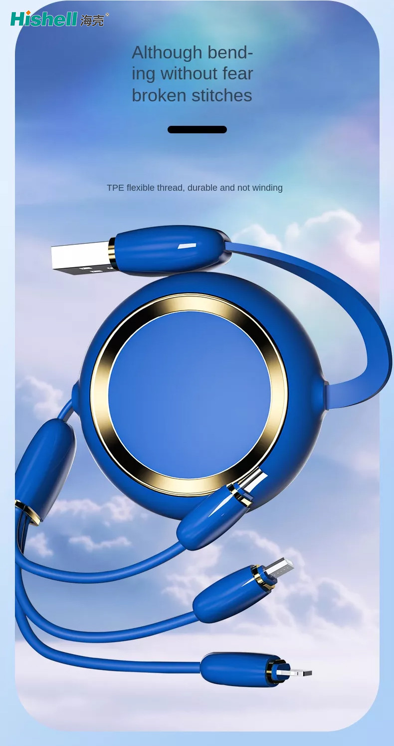 Retractable Mobile Phone Charging Cable 3 In 1 For Office Home