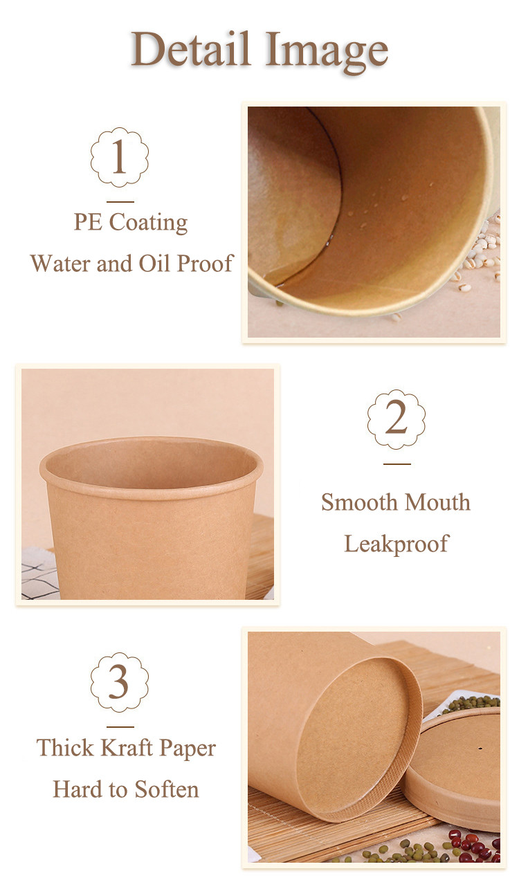Custom Printed Wholesale Disposable Food Packing Take Away Kraft Paper Salad Noodles Soup Bowls with Lids
