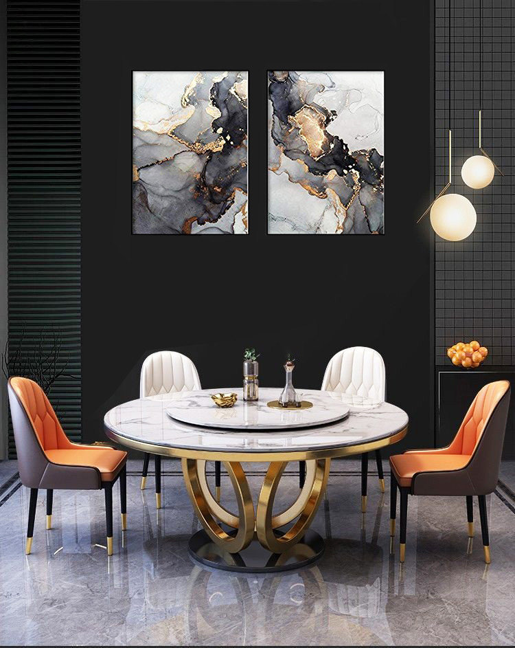Modern Stainless Steel Marble Round Dining Table With Turntable