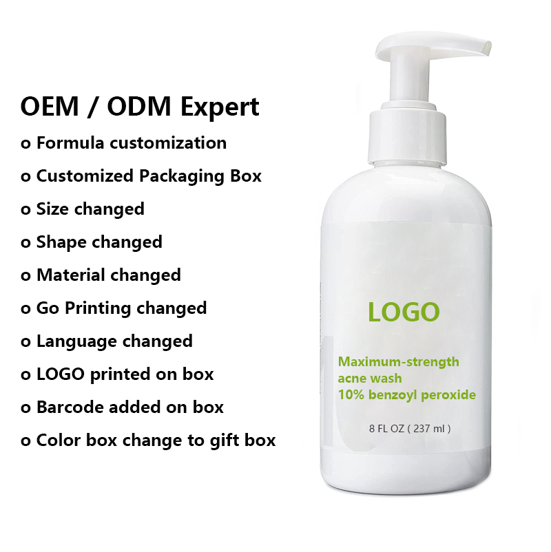 OEM / ODM 10% Benzoyl Peroxide Facial Cleanser Deep Clean Acne Remove Dead Skin Pore Scrub Wash Facial Clean Oil Control Face Care