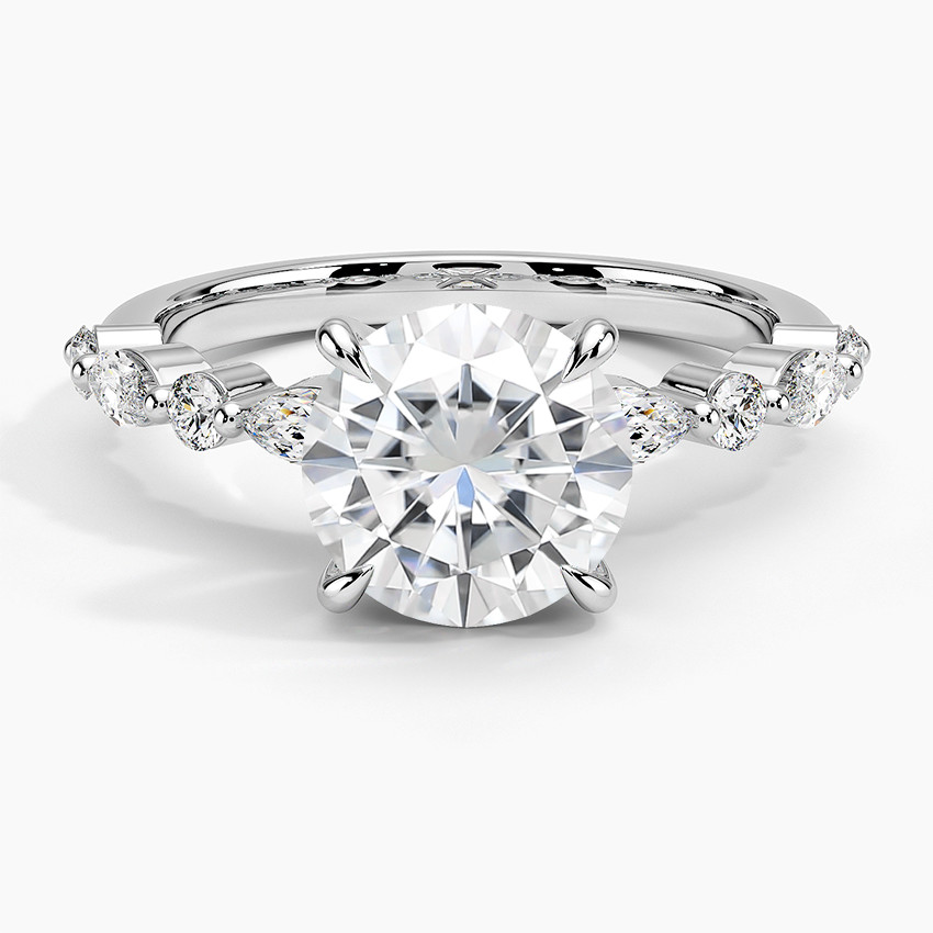 14K / 18K White Solid Gold Real VVS Diamond Moissanite Ring Round Brilliant Cut