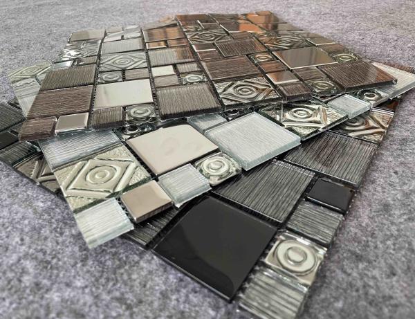 Polished Foil 30X30cm Decorative Mosaic Tiles Square Metal Mix Clear Crystal 1