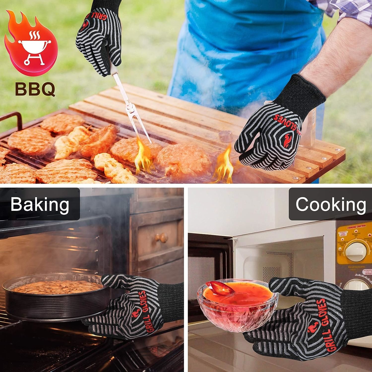Cotton Road Safety Products Foldable Retractable Silicone Bbq Gloves