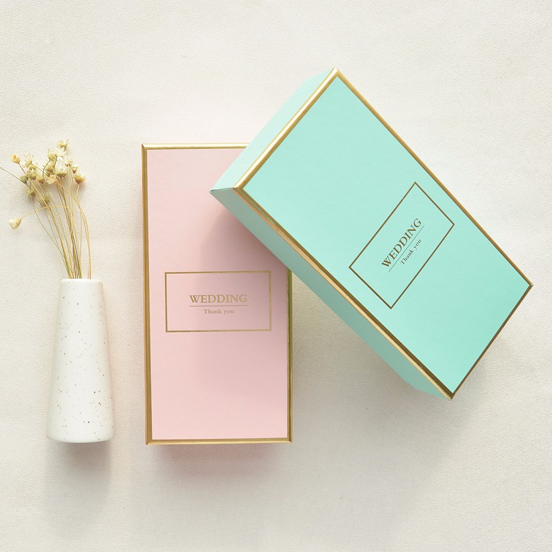 Handmade Rectangular Pink Cardboard Party Favor Boxes Giftbox Wedding OEM
