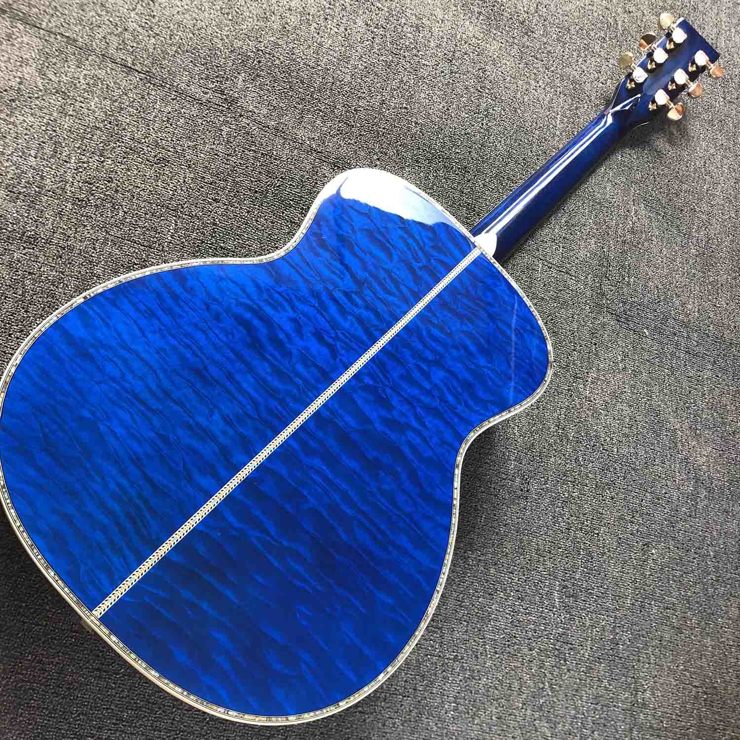 Custom OM Body Acoustic Electric Guitar Real Abalone Inlays Ebony Fingerboard Burst Maple Water Wave 301 Electronic