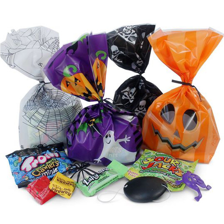 Halloween LDPE Favor Candy Poly Packaging Bag With Ribbon