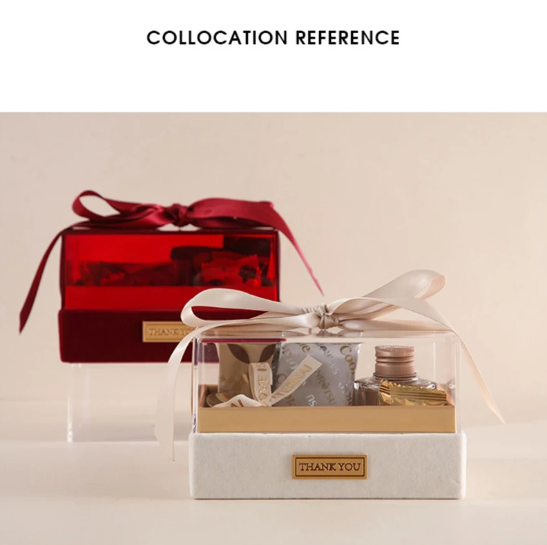 Paper Gift Packing Box with Ribbon Custom Acrylic Cover Lid Transparent Chocolate Box