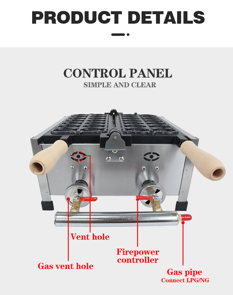 8.15 KG Non-stick 14pcs Small Fish Shape Waffle Maker Stainless Steel Taiyaki Machine Gas