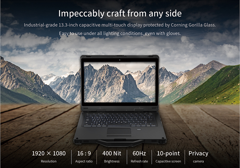 13 Inch Rugged Laptop with Waterproof Design Backlit Keyboard and Fingerprint Recognition