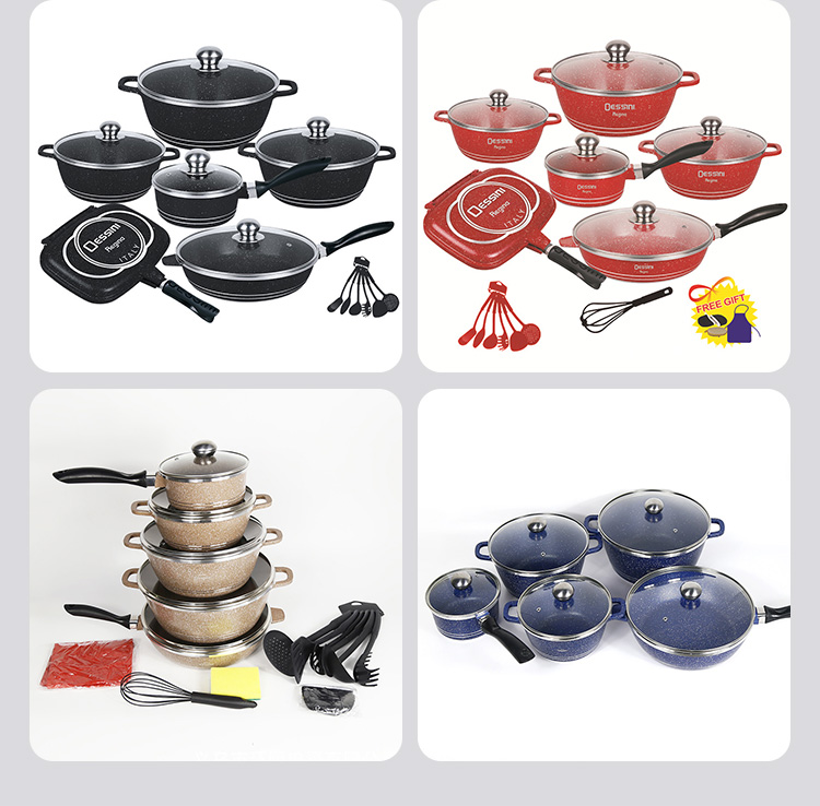 Wholesale Top Seller Multifunction 23pcs Red Cooking Pot Set Non Stick Ollas Non-Stick Aluminum Cookware Sets