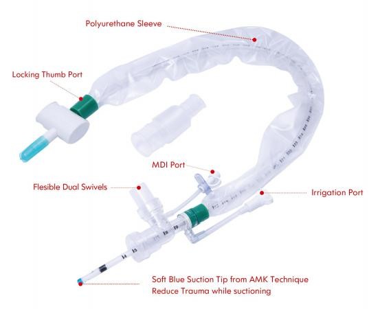Medical Grade Sterile Endotracheal 6Fr 24 Hours Closed Suction Catheter Double Swivel Elbows