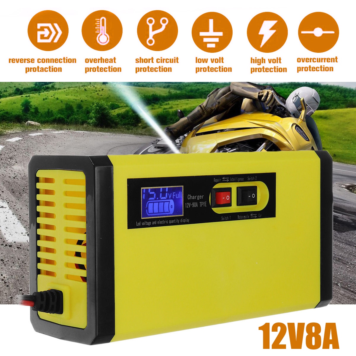 Aluminum Alloy LCD Display 12v Sealed Lead Acid Charger