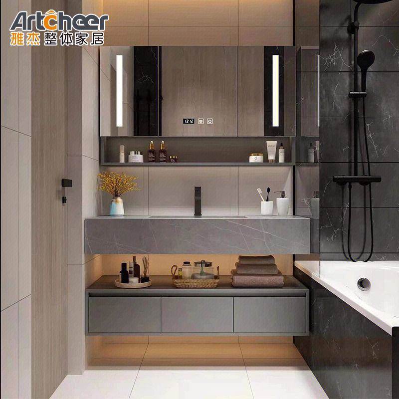 Kitchen Cabinet and Modern Wood Double Sink Bathroom Vanities with Waterproof Basin