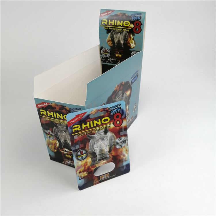 Stock Rhino 99 500K Blister Card Packaging For Male Enhancement Pills 24ct Display Box