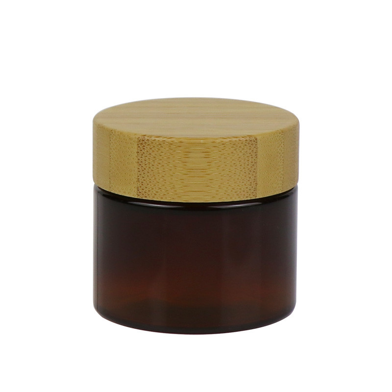 Empty Cosmetic PET Cream Jar 50g 100g Plastic Container With Wooden Lid