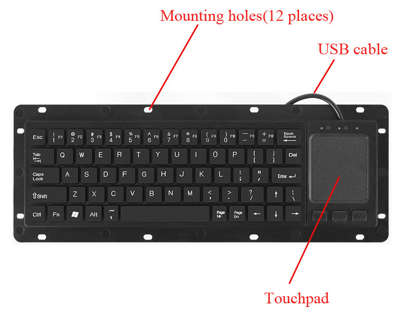 Low-cost Rugged Panelmount Plastic Keyboard With Touchpad and 68 Keys