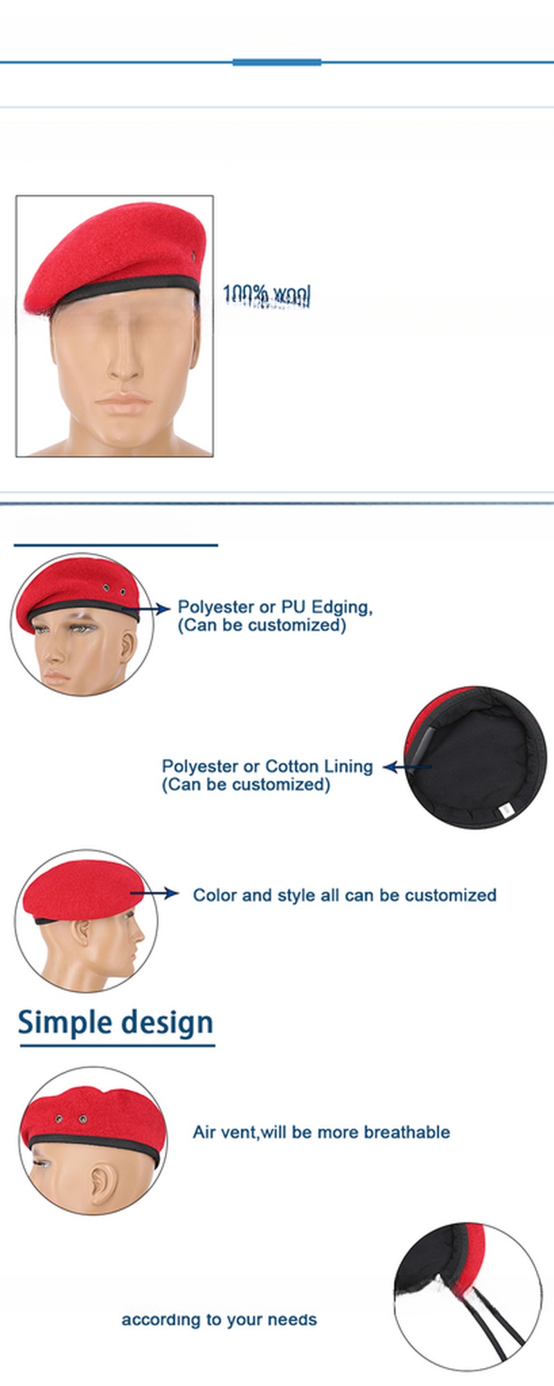 Custom Logo Silk Screen Printing Beret Hat for Spring and Autumn Applicable Season