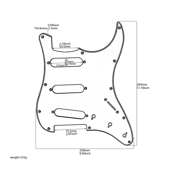 3Ply 11 Hole SSS Electric Guitar Pickguard Black Scratch Plate White Back Plate