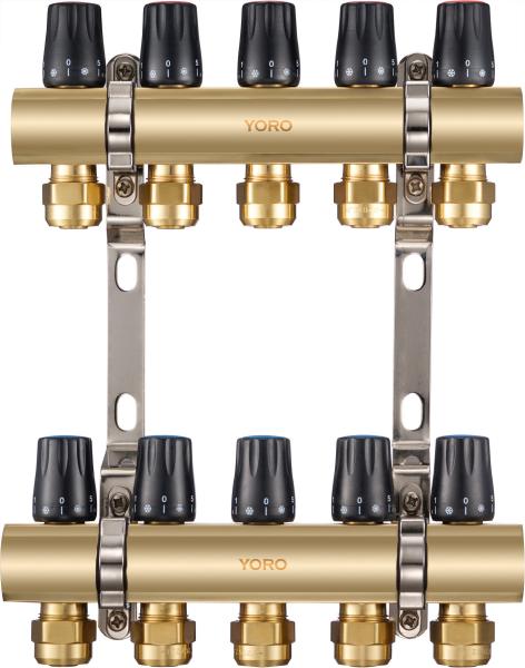 6103 Polished Brass Water Distribution Manifolds available from 2 to 12 Branches