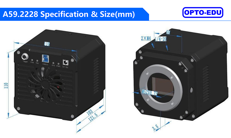 OPTO-EDU A59.2228 TE-Cooling M52/C-mount USB3.0 CMOS Camera 4.2M~61M