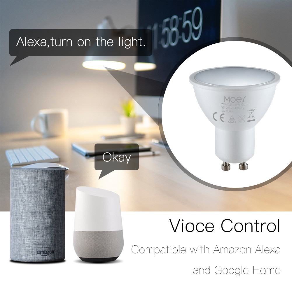 RGBW Wifi Bulb 5W GU10 Smart LED Light Bulbs Works with Alexa Google Home