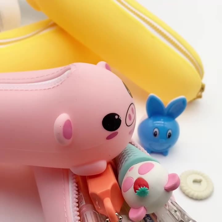Pig Silicone Cartoon Pencil Box For Boys And Girls Stationery Case Pencil Pouch Makeup Bag School Supplies For Kids