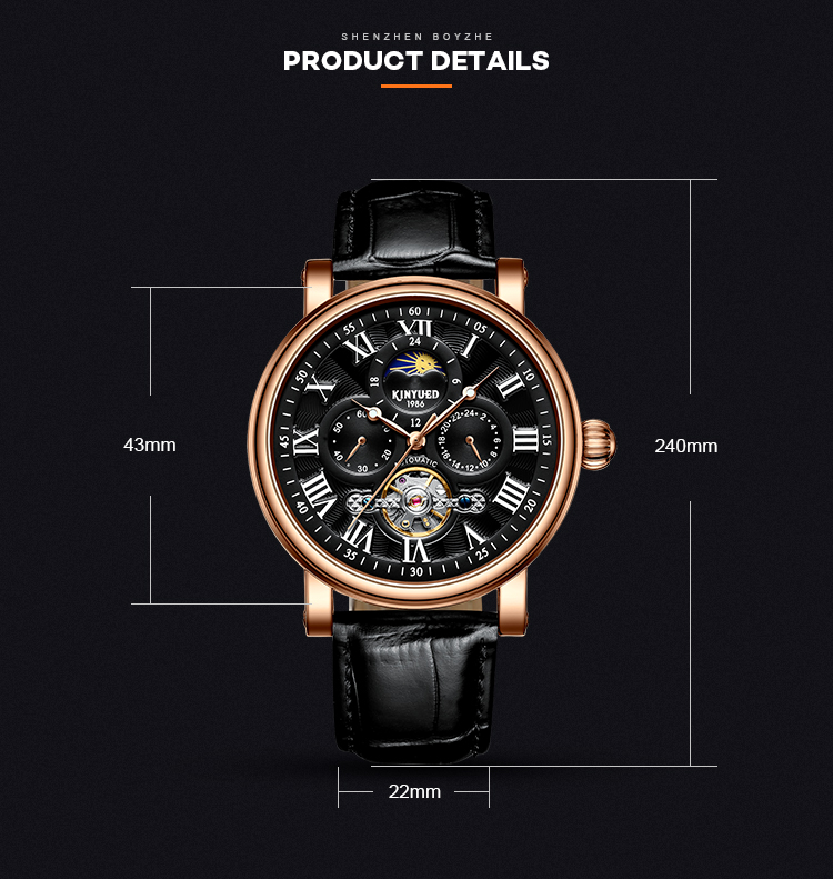 Hardlex Dial Window Tourbillon Mechanical Watch 30M Daily Waterproof