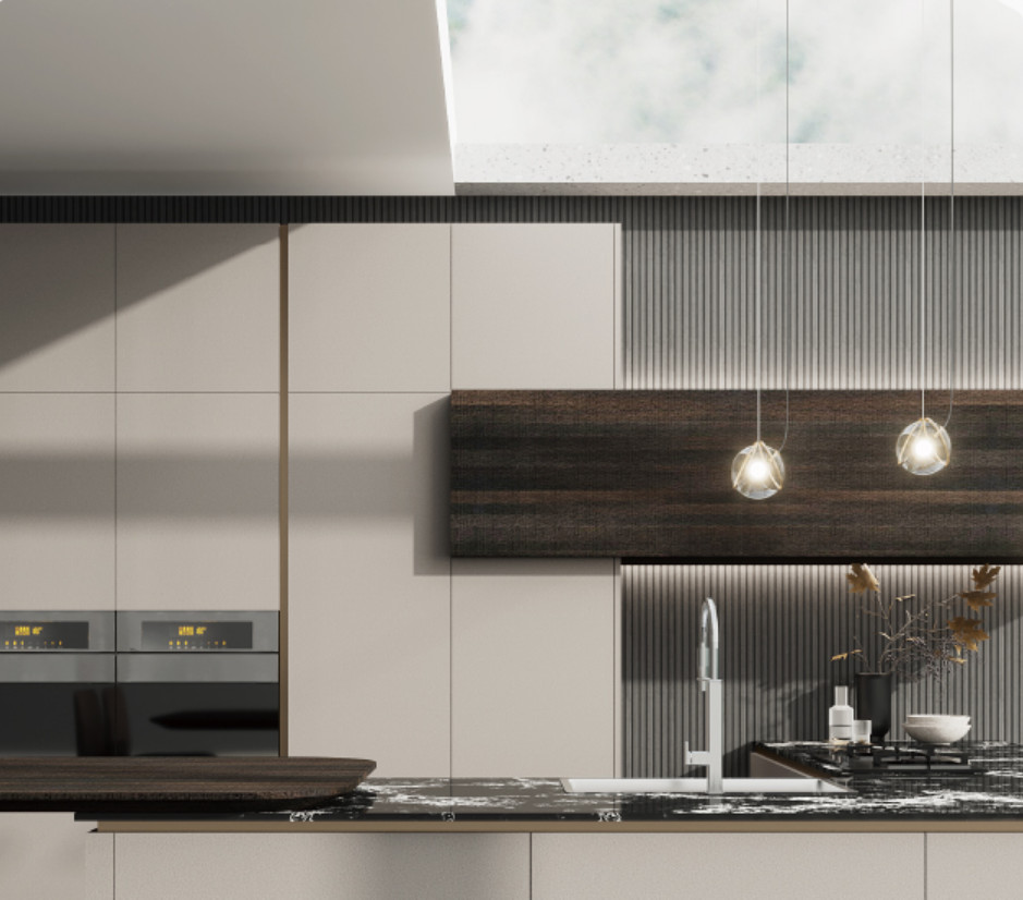 Melamine Finish Modern Modular Kitchen Cabinet L Shape Design