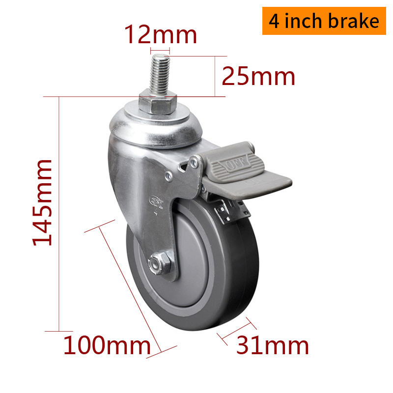 Medium Duty 4 Inch Industrial Casters , 100mm Swivel Castor Wheels With Brakes