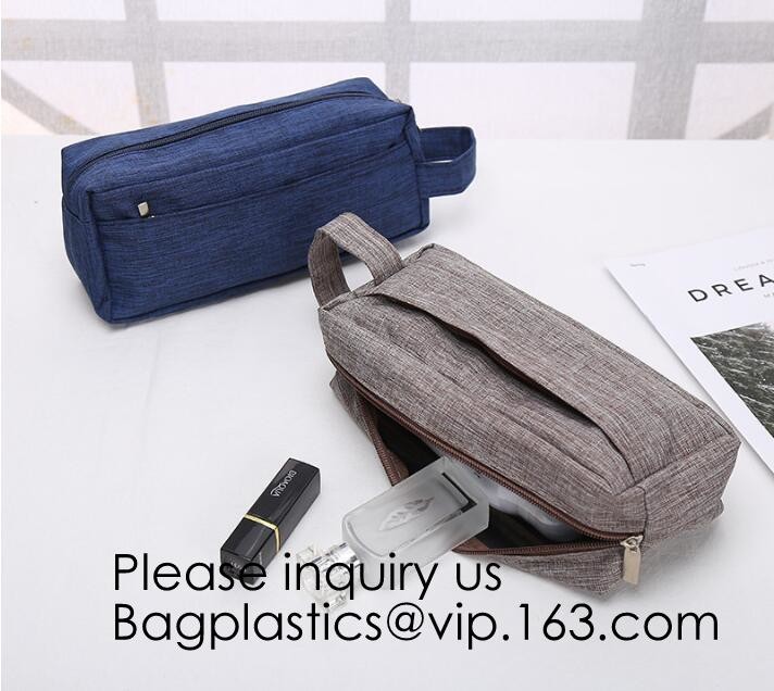 Wholesale Men Vintage Zipper Cosmetic Bag Leather Wash Cotton Canvas Makeup Bag Toiletry Bag, bagease, bagplastics