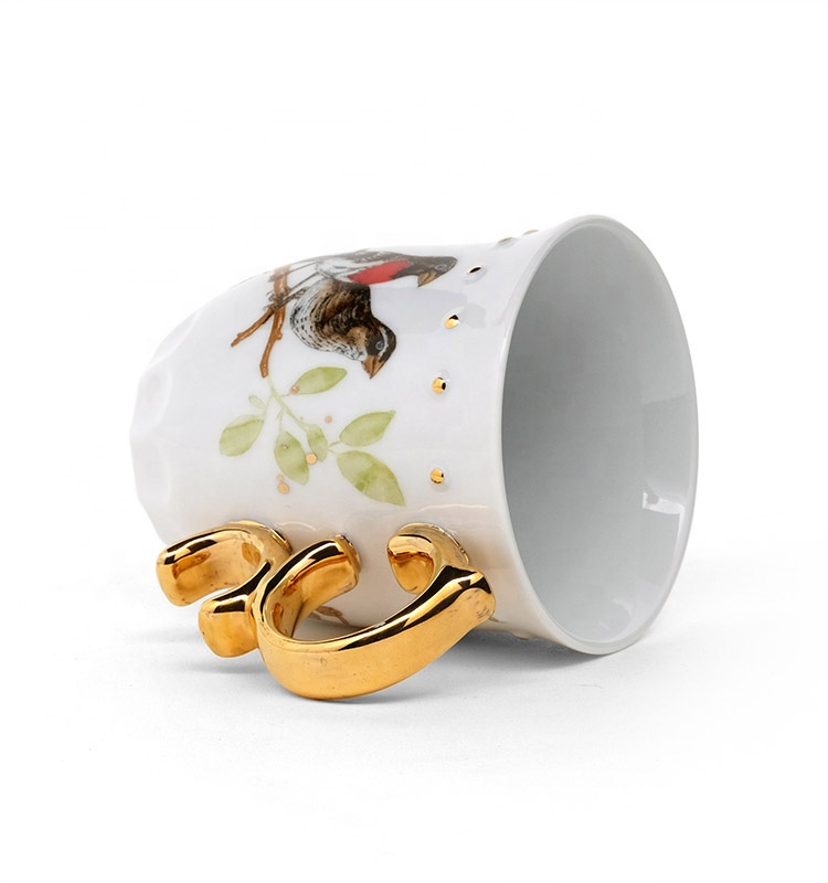 Ceramic Coffee Mug Porcelain Everyday Mug Gold Handle JING REPUBLIC