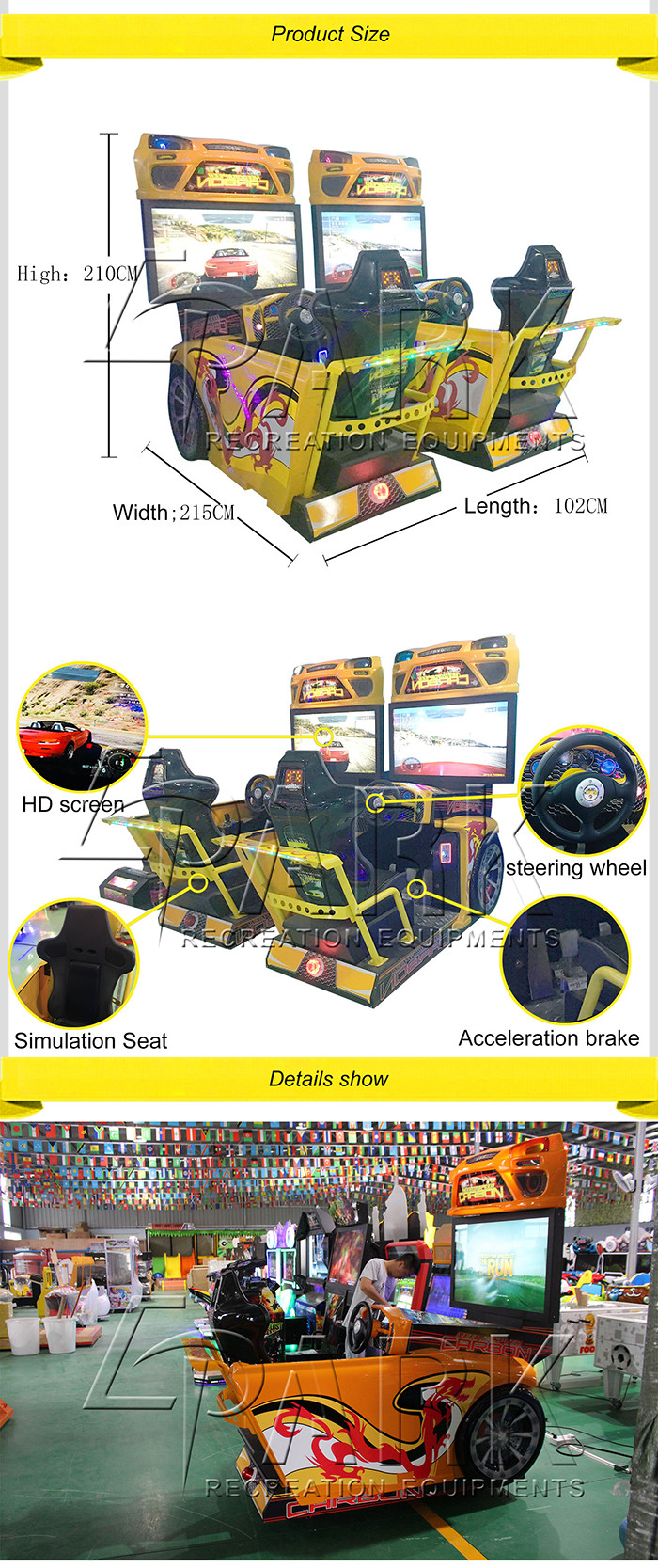 Coin Operated Arcade Video Racing Game Machine For 1 Player