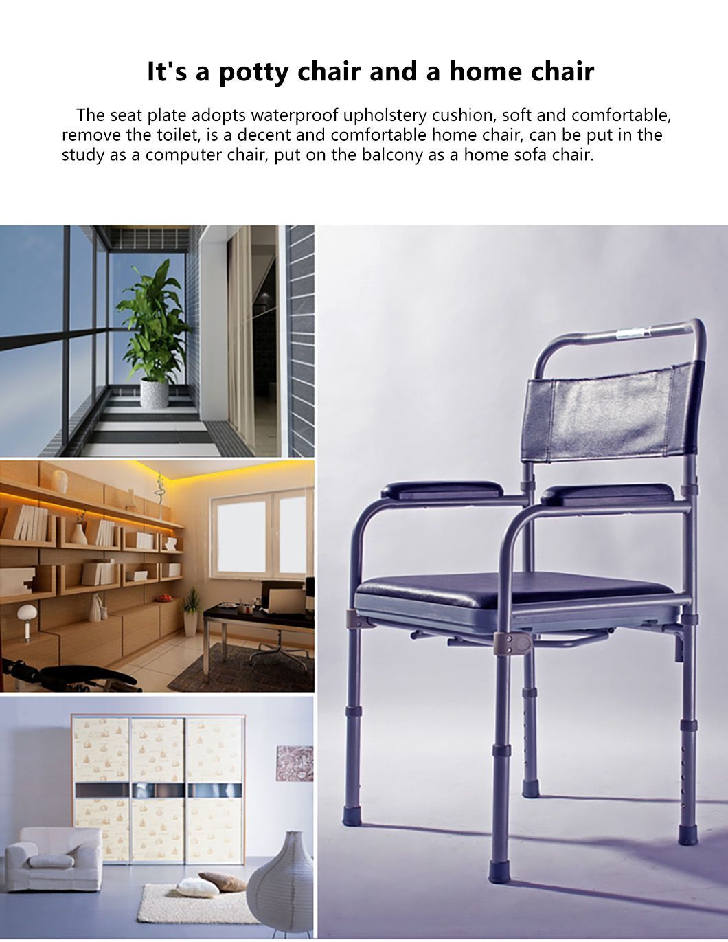 Height Adjustable Commode Toilet Chair Folding Commode Chair for Elderly Disabled