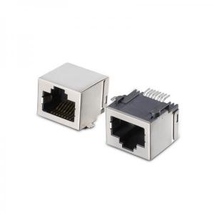  Shielded Low Profile Rj45 Jack Right Angle Single Socket With LED , CAT6 Modular Jack Manufactures