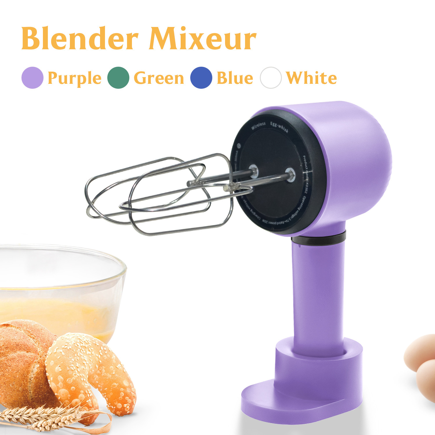 Colorful 3 Speed Electric Egg Beater With Plastic Handle Purple