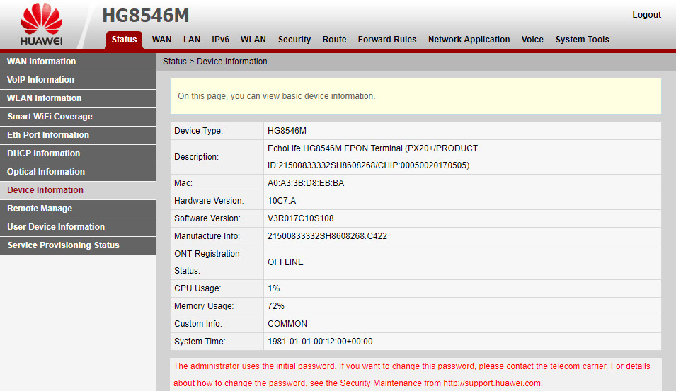 Indoor GPON ONU Huawei HG8546M Ont 4LAN+1POTS+1USB+ WIFI With English Version