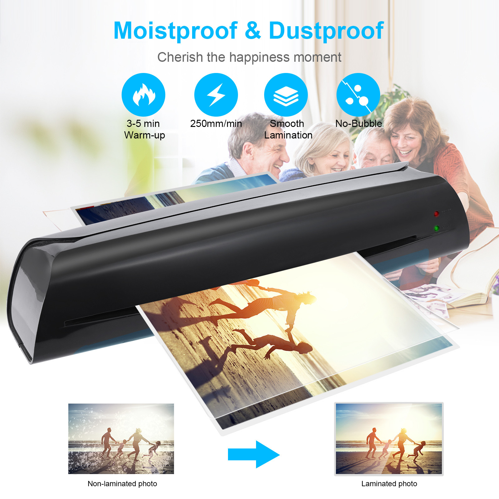 Black A4 Laminator For Photo LM2008 Document Paper Menu Laminating Device With Release