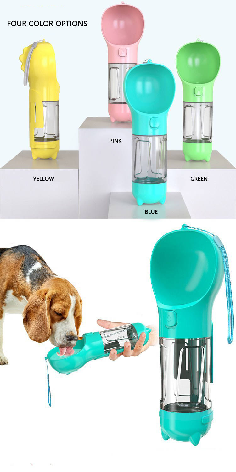 Pet Water Dispenser Foldable 4 In 1 Dog Bottle Leak Proof 300/500ml Portable Travel Puppy