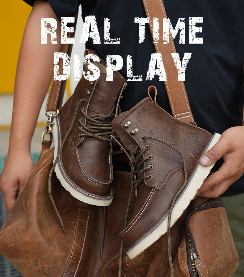 Brown Cowhide Rubber Sole Security Safety Boots Steel Toe Anti Smashing Kevlar Anti Proof Work