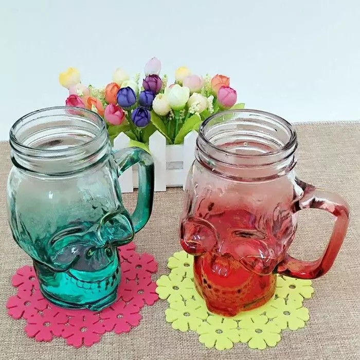 Popular products 17oz custom made glass skulls shaped 510ml mason jar with llid and straw