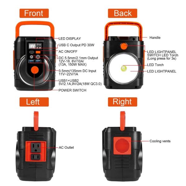 100W Solar Portable Power Station Battery 110V 220V Generator For Outdoor