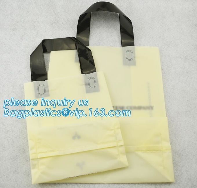 Custom Printed Stand Up Block BottomSoft Loop Handle Plastic Carrier Shopping Bag，Plastic Soft Loop Handle Bag for Shopp