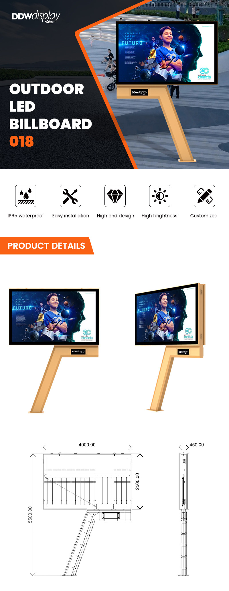 DDW High end design 8000nits p6 Front IP65 led screen waterproof billboard outdoor advertising
